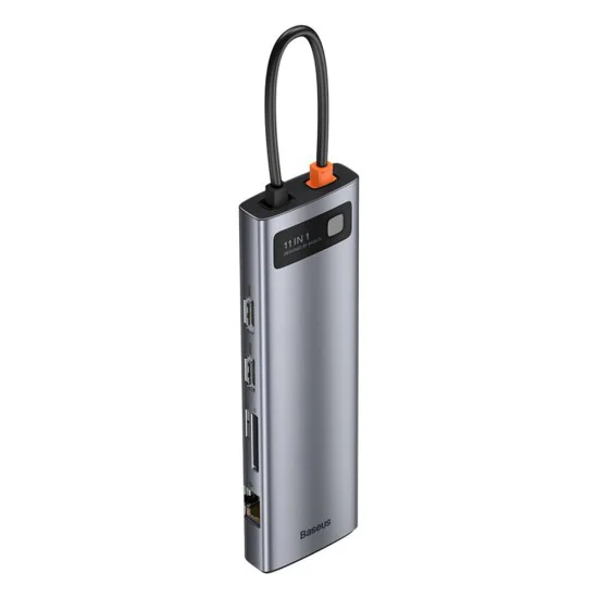 USB-C към 3 x USB, Type-C, VGA, 2x HDMI, TF/SD концентратор - Baseus (CAHUB-CT0G) - сив