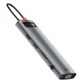 USB-C към 3 x USB, Type-C, VGA, 2x HDMI, TF/SD концентратор - Baseus (CAHUB-CT0G) - сив