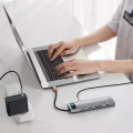 USB-C към 3 x USB, Type-C, VGA, 2x HDMI, TF/SD концентратор - Baseus (CAHUB-CT0G) - сив