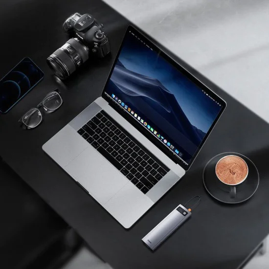 USB-C към 3 x USB, Type-C, VGA, 2x HDMI, TF/SD концентратор - Baseus (CAHUB-CT0G) - сив