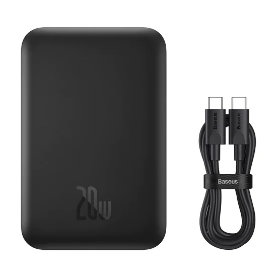 Baseus - Power Bank Mini Air (P10059002113-00) - Type-C, MagSafe зареждане, 20W, 6000mAh, с кабел Type-C, 30 см - Черен