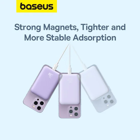 Външна батерия Type-C Type-C, безжично зареждане, 20W, 6000mAh + кабел Type-C, 30cm - Baseus Mini Air (P10059002513-00) - лилав