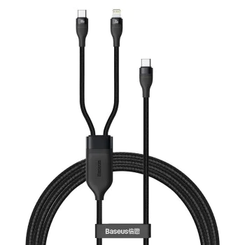 Baseus - Кабел за данни Flash Series 2in1 (CA1T2-F01) - Type-C към Type-C, Lightning 100W, 1.2m - Черен
