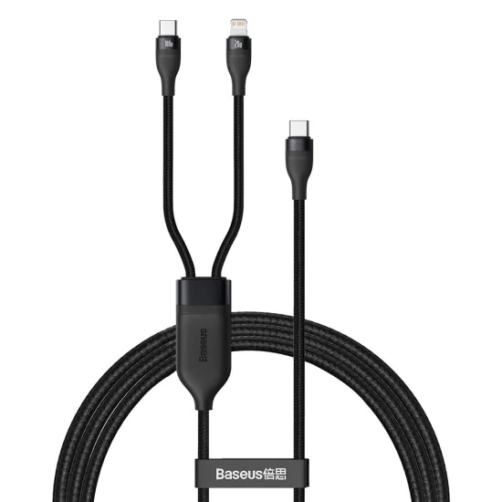 Baseus - Кабел за данни Flash Series 2in1 (CA1T2-F01) - Type-C към Type-C, Lightning 100W, 1.2m - Черен