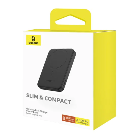 Baseus - Power Bank Mini (P10022107113-00) - Type-C, MagSafe зареждане, 20W, 5000mAh, с кабел Type-C, 30 см - Черен