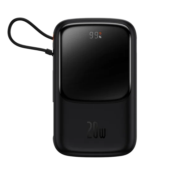 Външен пакет батерии 2x Lightning, Type-C, USB, 20W, 10000mAh + Type-C кабел, 3A - Baseus Qpow Pro (PPQD020001) - черен