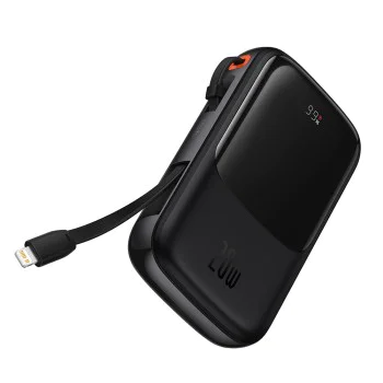 Външен пакет батерии 2x Lightning, Type-C, USB, 20W, 10000mAh + Type-C кабел, 3A - Baseus Qpow Pro (PPQD020001) - черен