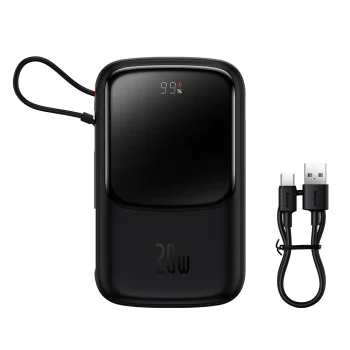 Външен пакет батерии 2x Lightning, Type-C, USB, 20W, 10000mAh + Type-C кабел, 3A - Baseus Qpow Pro (PPQD020001) - черен
