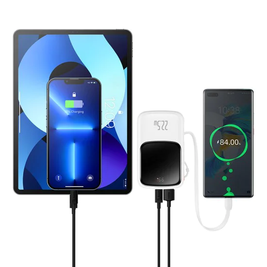 Външен пакет батерии Lightning, 2x Type-C, USB, 22,5 W, 10000 mAh + Type-C кабел, 3 A - Baseus Qpow Pro (PPQD020102) - бял
