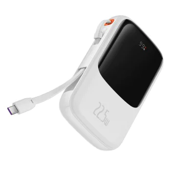 Външен пакет батерии Lightning, 2x Type-C, USB, 22,5 W, 10000 mAh + Type-C кабел, 3 A - Baseus Qpow Pro (PPQD020102) - бял