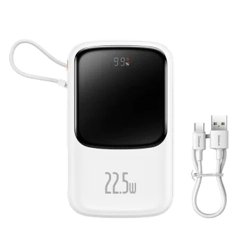 Външен пакет батерии Lightning, 2x Type-C, USB, 22,5 W, 10000 mAh + Type-C кабел, 3 A - Baseus Qpow Pro (PPQD020102) - бял