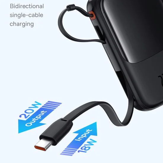 Външен батериен пакет Lightning, 2x Type-C, USB, 22.5W, 10000mAh + Type-C кабел - Baseus Qpow Pro+ (P10067101113113-00) - черен