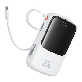 Външен батериен пакет Lightning, 2x Type-C, USB, 22.5W, 10000mAh + Type-C кабел - Baseus Qpow Pro+ (P10067101213-00) - Бял