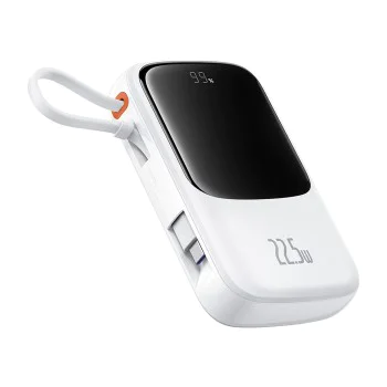 Външен батериен пакет Lightning, 2x Type-C, USB, 22.5W, 10000mAh + Type-C кабел - Baseus Qpow Pro+ (P10067101213-00) - Бял