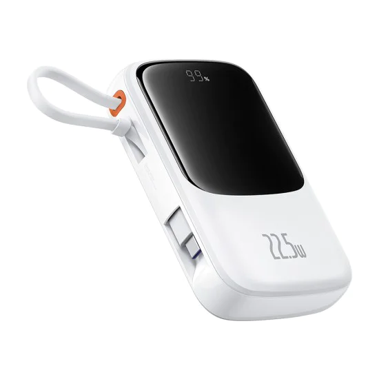 Външен батериен пакет Lightning, 2x Type-C, USB, 22.5W, 10000mAh + Type-C кабел - Baseus Qpow Pro+ (P10067101213-00) - Бял