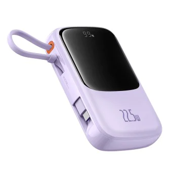 Външен батериен пакет Lightning, 2x Type-C, USB, 22.5W, 10000mAh + Type-C кабел - Baseus Qpow Pro+ (P10067101513-00) - лилав