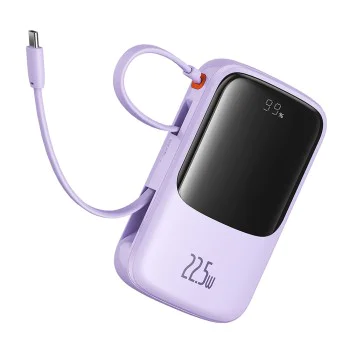 Външен батериен пакет Lightning, 2x Type-C, USB, 22.5W, 10000mAh + Type-C кабел - Baseus Qpow Pro+ (P10067101513-00) - лилав
