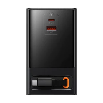 Зарядно устройство 3 x AC, USB, Type-C с кабел Type-C, 65 W, щепсел за САЩ - Baseus (PSLR000101) - черно