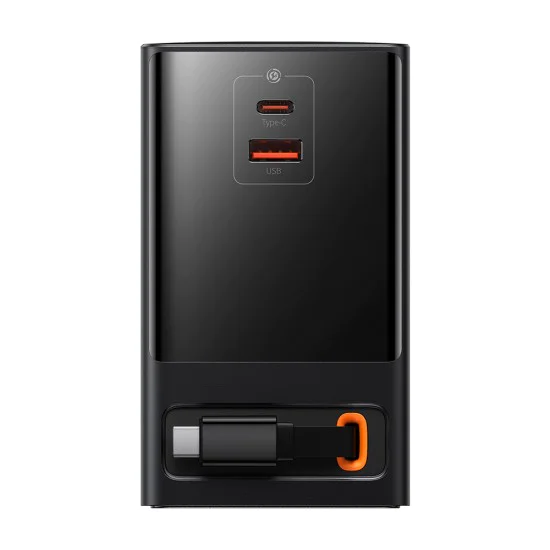 Зарядно устройство 3 x AC, USB, Type-C с кабел Type-C, 65 W, щепсел за САЩ - Baseus (PSLR000101) - черно