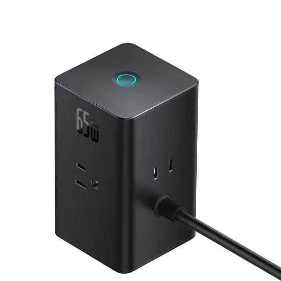 Зарядно устройство 3 x AC, USB, Type-C с кабел Type-C, 65 W, щепсел за САЩ - Baseus (PSLR000101) - черно