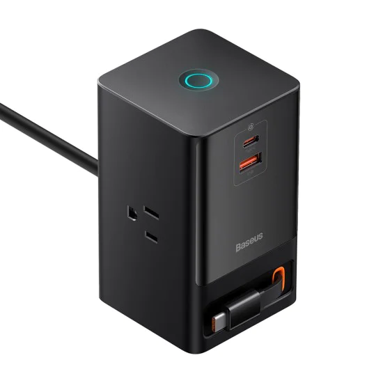 Зарядно устройство 3 x AC, USB, Type-C с кабел Type-C, 65 W, щепсел за САЩ - Baseus (PSLR000101) - черно