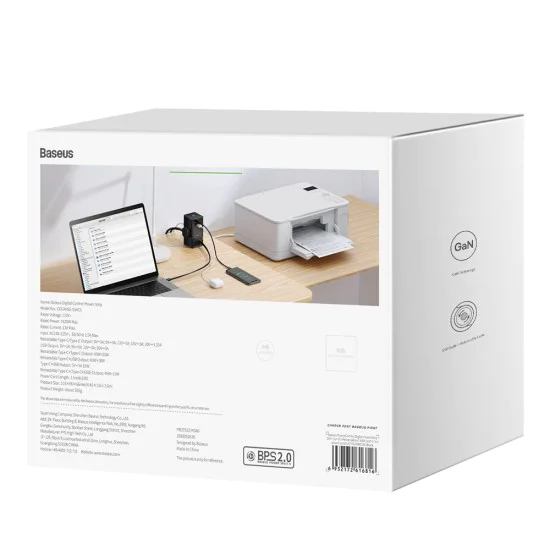 Зарядно устройство 3 x AC, USB, Type-C с кабел Type-C, 65 W, щепсел за САЩ - Baseus (PSLR000101) - черно