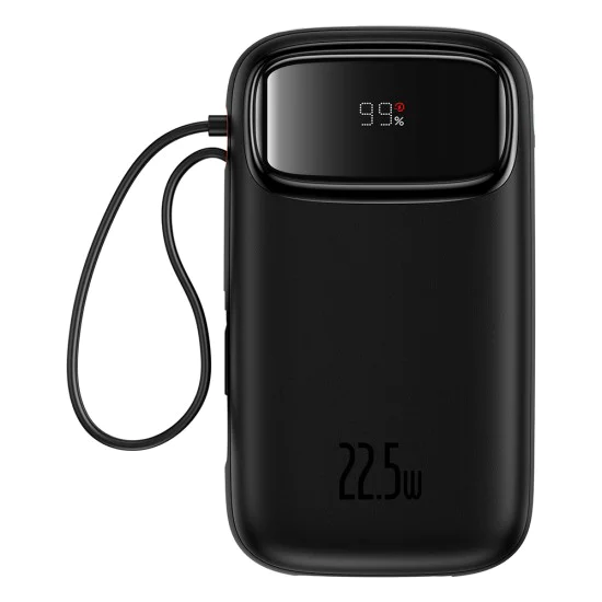 Външен пакет батерии 2x Lightning, 3x Type-C, 2x USB, 22.5W, 10000mAh + Type-C кабел, 30cm - Baseus Qpow Pro+ (P1005555003113-00) - черен