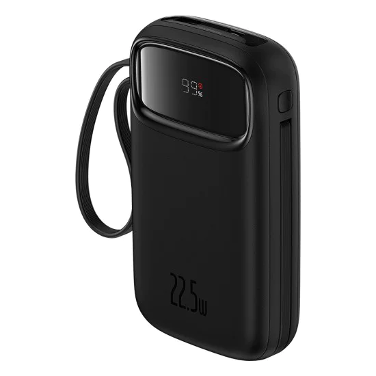 Външен пакет батерии 2x Lightning, 3x Type-C, 2x USB, 22.5W, 10000mAh + Type-C кабел, 30cm - Baseus Qpow Pro+ (P1005555003113-00) - черен