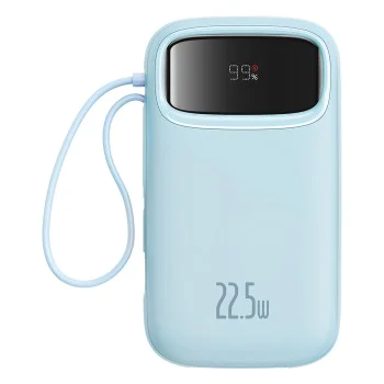Външен пакет батерии 2x Lightning, 3x Type-C, 2x USB, 22.5W, 10000mAh + Type-C кабел, 30cm - Baseus Qpow Pro+ (P1005555003313-00) - син