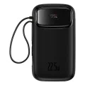 Baseus - Power Bank Qpow Pro+ (P10055002113-00) - Lightning, 2x Type-C, USB, 22.5W, 20000mAh, Кабел Type-C, 30 см - Черен
