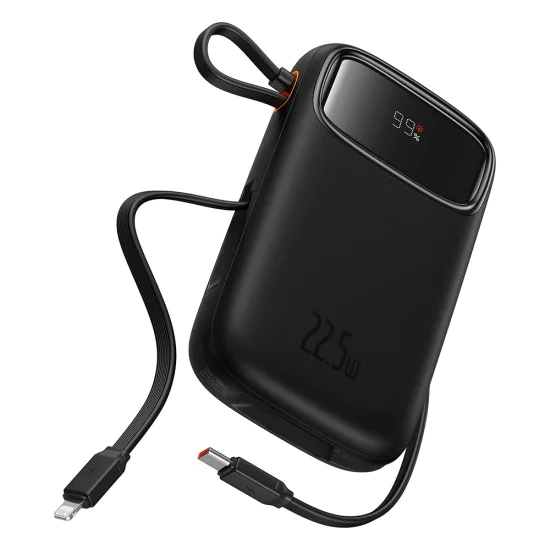 Baseus - Power Bank Qpow Pro+ (P10055002113-00) - Lightning, 2x Type-C, USB, 22.5W, 20000mAh, Кабел Type-C, 30 см - Черен