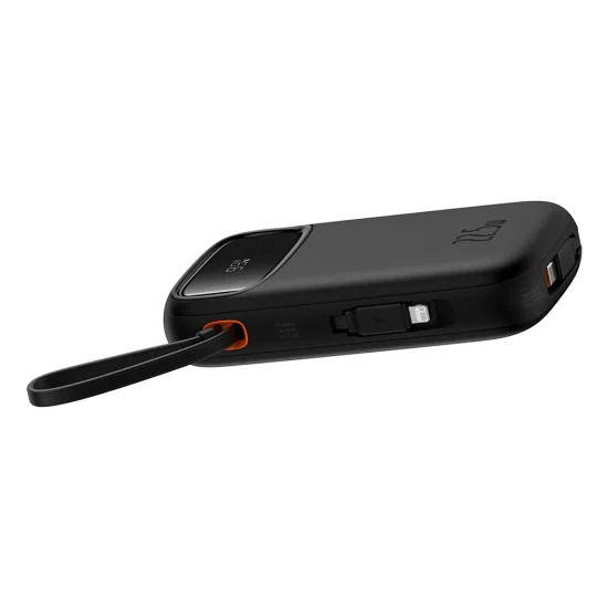 Baseus - Power Bank Qpow Pro+ (P10055002113-00) - Lightning, 2x Type-C, USB, 22.5W, 20000mAh, Кабел Type-C, 30 см - Черен