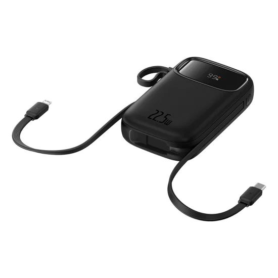 Baseus - Power Bank Qpow Pro+ (P10055002113-00) - Lightning, 2x Type-C, USB, 22.5W, 20000mAh, Кабел Type-C, 30 см - Черен