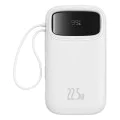 Baseus - Power Bank Qpow Pro+ (P10055002223-00) - Lightning, 2x Type-C, USB, 22.5W, 20000mAh, Кабел Type-C, 30 см - Бял
