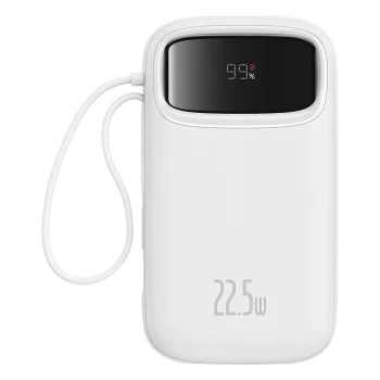 Baseus - Power Bank Qpow Pro+ (P10055002223-00) - Lightning, 2x Type-C, USB, 22.5W, 20000mAh, Кабел Type-C, 30 см - Бял
