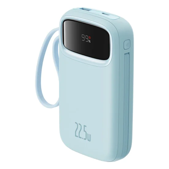 Baseus - Power Bank Qpow Pro+ (P10055002313-00) - Lightning, 2x Type-C, USB, 22.5W, 20000mAh, Кабел Type-C, 30 см - Син