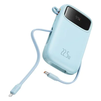 Baseus - Power Bank Qpow Pro+ (P10055002313-00) - Lightning, 2x Type-C, USB, 22.5W, 20000mAh, Кабел Type-C, 30 см - Син