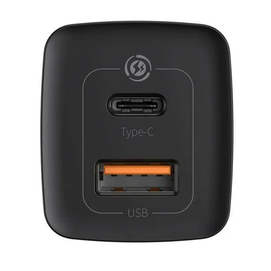 Baseus - Зарядно за стена GaN Lite (CCGAN2L-B01) - Бързо зарядно, USB, Type-C, 65W - Черно