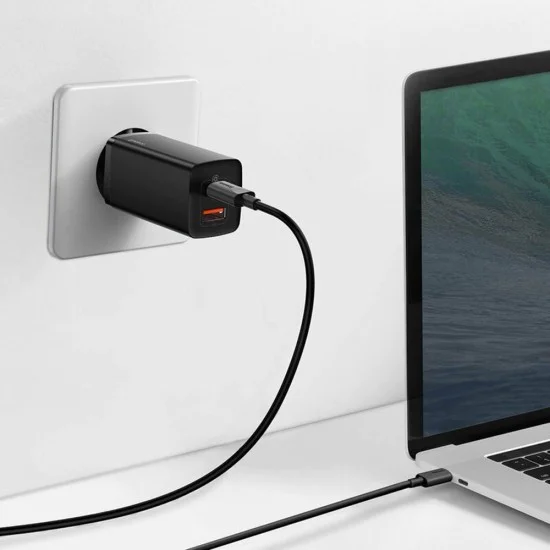 Baseus - Зарядно за стена GaN Lite (CCGAN2L-B01) - Бързо зарядно, USB, Type-C, 65W - Черно