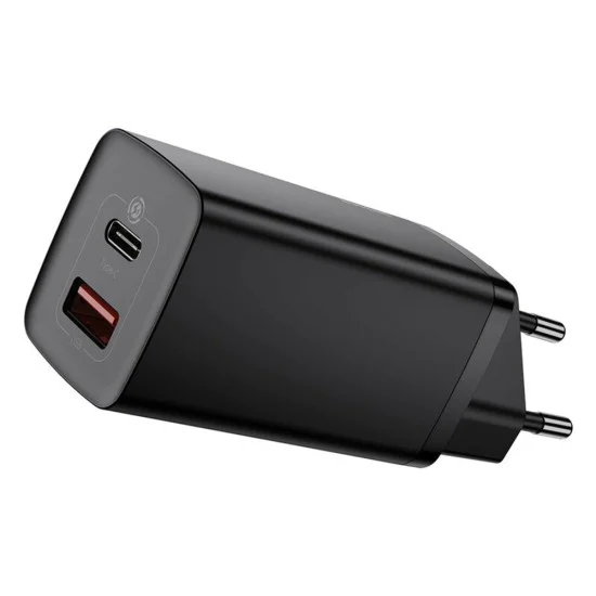 Baseus - Зарядно за стена GaN Lite (CCGAN2L-B01) - Бързо зарядно, USB, Type-C, 65W - Черно