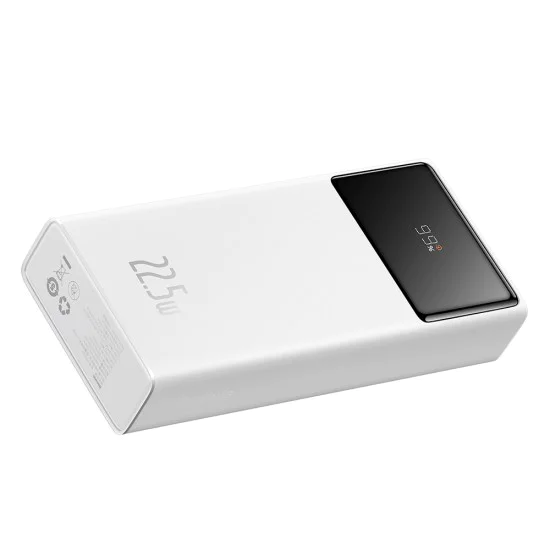 Външен пакет батерии 2x USB, Type-C, Micro-USB, 22.5W, 20000mAh + Type-C кабел, 3A, 30cm - Baseus Star-Lord (PPXJ080002) - Бял