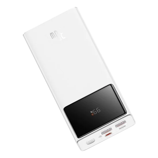 Външен пакет батерии 2x USB, Type-C, Micro-USB, 30W, 20000mAh + Type-C кабел, 3A, 30cm - Baseus Star-Lord (P10022904213-00) - Бял
