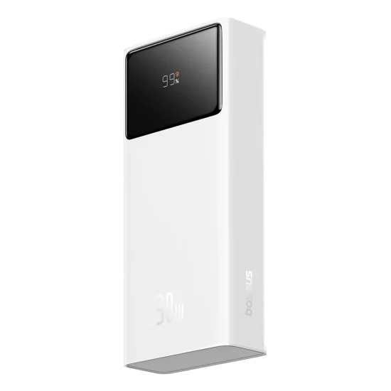 Външен пакет батерии 2x USB, Type-C, Micro-USB, 30W, 20000mAh + Type-C кабел, 3A, 30cm - Baseus Star-Lord (P10022904213-00) - Бял