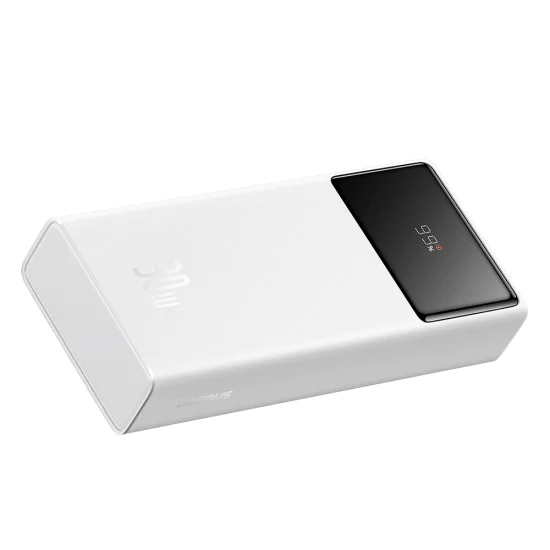 Външен пакет батерии 2x USB, Type-C, Micro-USB, 30W, 20000mAh + Type-C кабел, 3A, 30cm - Baseus Star-Lord (P10022904213-00) - Бял