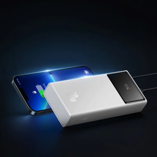 Външен пакет батерии 2x USB, Type-C, Micro-USB, 30W, 20000mAh + Type-C кабел, 3A, 30cm - Baseus Star-Lord (P10022904213-00) - Бял