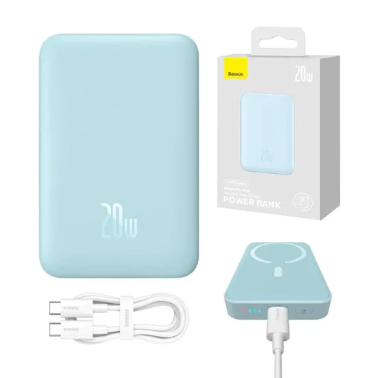 USB-C външна батерия, MagSafe, 10000mAh, 20W - Baseus Magnetic Mini (PPCX110103) - син