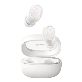 Bluetooth слушалка V5.3 с интелигентен дисплей, TWS - Baseus WM02+ (NGTWW370302) - кремаво бяло