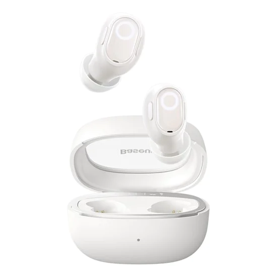 Bluetooth слушалка V5.3 с интелигентен дисплей, TWS - Baseus WM02+ (NGTWW370302) - кремаво бяло