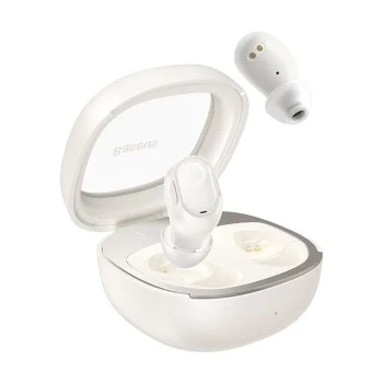 Bluetooth слушалка V5.3 с интелигентен дисплей, TWS - Baseus WM02+ (NGTWW370302) - кремаво бяло