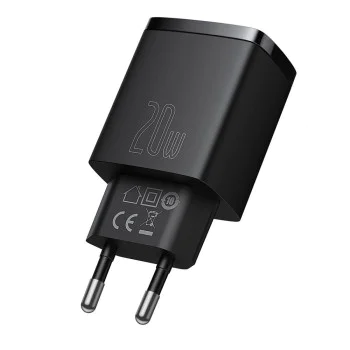 Baseus - Компактно зарядно за стена (CCXJ-B01) - USB-C, PD, 20W, USB-A, QC, 3A - Черно